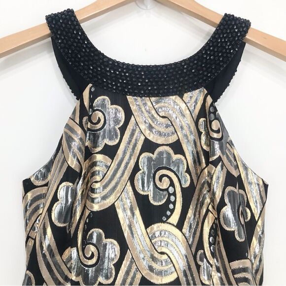 Lilly Pulitzer Sydney Black Metallic Gold Contemporary Bead Collar Shift Dress - Picture 9 of 16